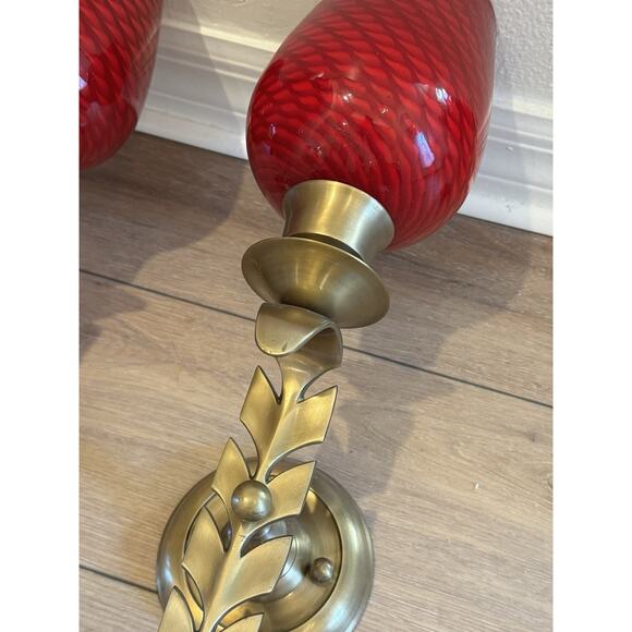Bombay & Co Gold Leaf Wall Sconces Pair Red Glass Shades Interchangeable - Picture 4 of 14